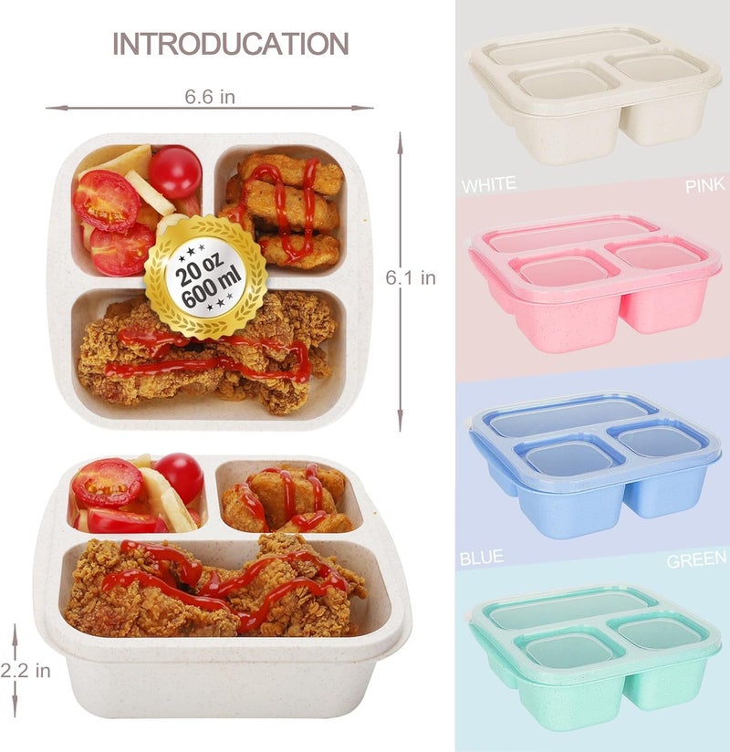 TOUWMX Bento Box For Kids, 4 Pack 3 Compartments Meal Prep Containers Reusable Lunch Containers, Food Storage Containers With Lids, Stackable Snack Boxes for School, Work, and Travel - Image 3